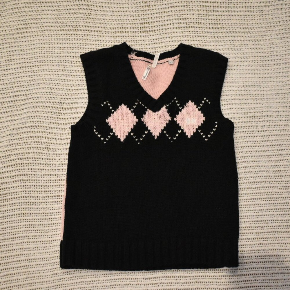 Vintage black and pink Powder Room knitted sweater vest